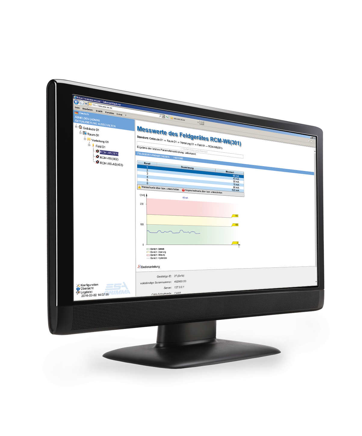 System monitorowania WebVisEC® - widok na monitor z oknem przeglądarki internetowej
              